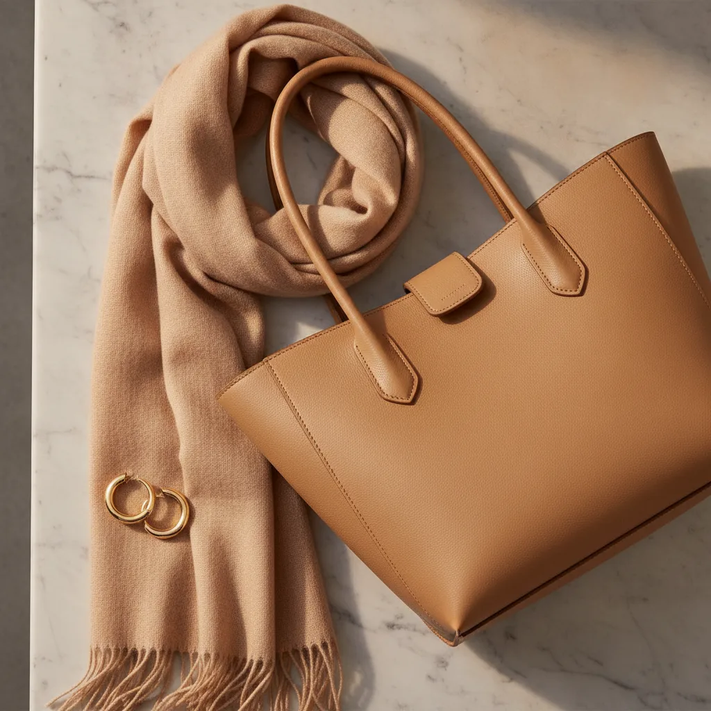 Structured tote in tan leather